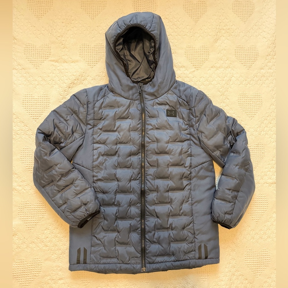 Under Armour | Kids Hooded Puffer Jacket | Blue-ish Gray | Youth XL